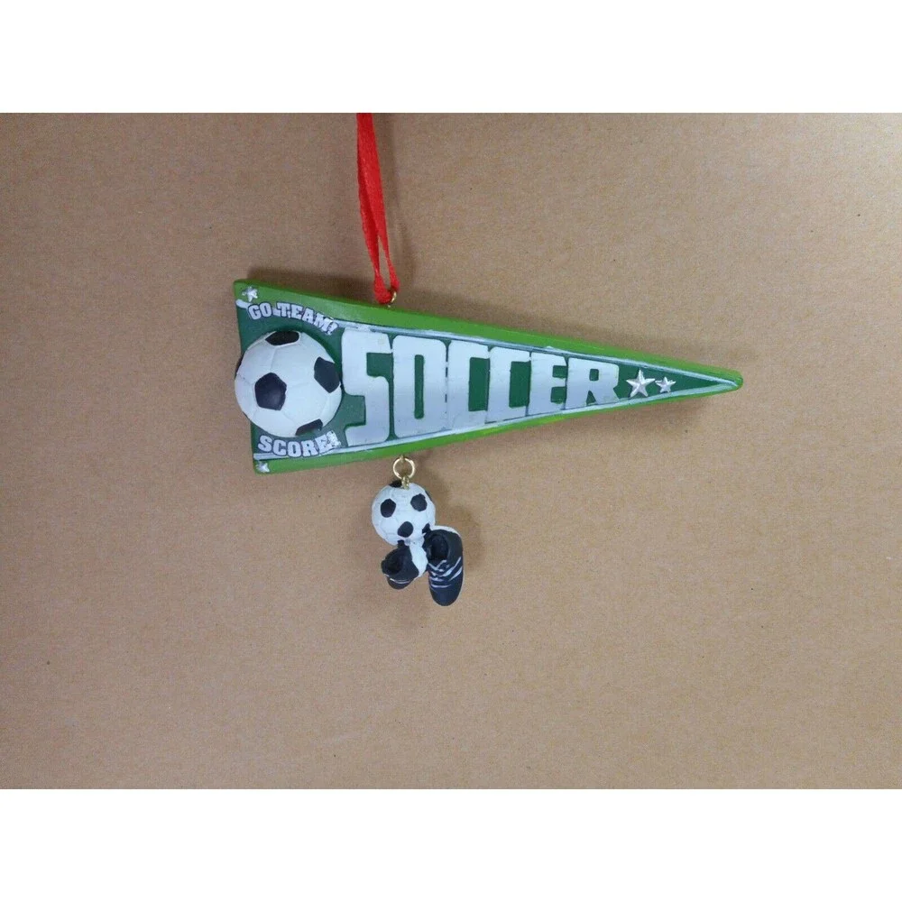 The JWM Collection  Christmas Ornament Green and White Soccer Player Pennant
